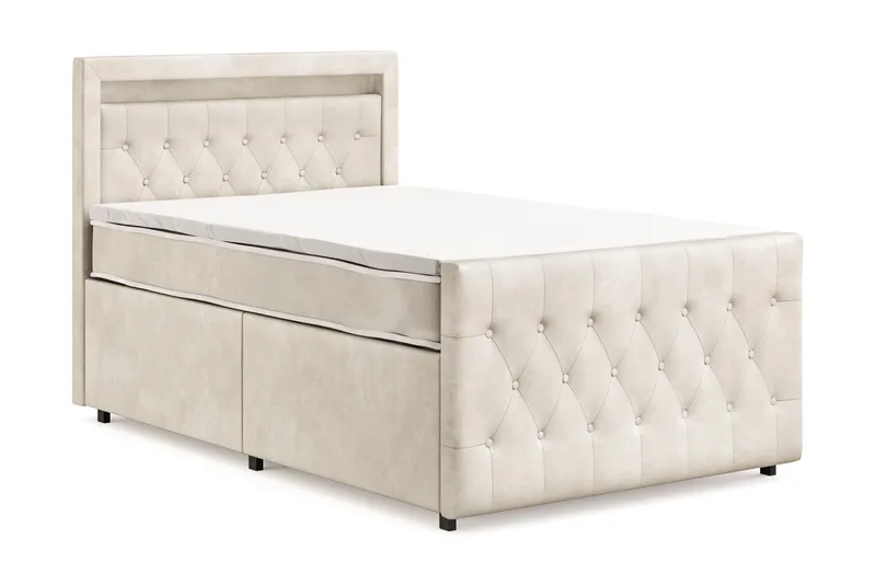 Franco Light Komplett Sängpaket med förvaring LED-belysning 120x200 cm - Beige - Möbler - Sovrum - Sängar - Sängar med förvaring