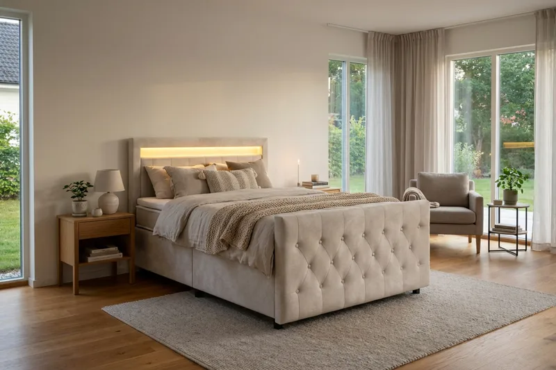 Franco Light Komplett Sängpaket med förvaring LED-belysning 120x200 cm - Beige - Möbler - Sovrum - Sängar - Sängar med förvaring