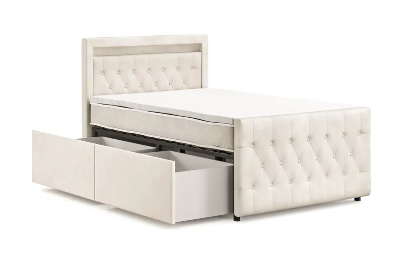 Franco Light Komplett Sängpaket med förvaring LED-belysning 120x200 cm - Beige - Möbler - Sovrum - Sängar - Sängar med förvaring