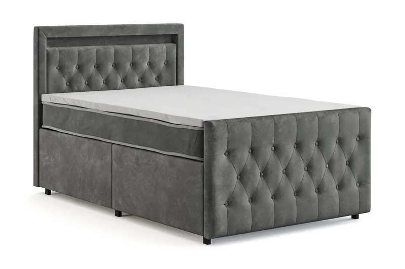 Franco Light Komplett Sängpaket med förvaring LED-belysning 120x200 cm - Grå - Möbler - Sovrum - Sängar - Sängar med förvaring