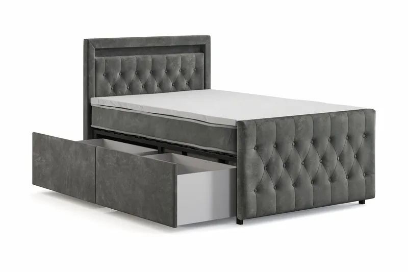 Franco Light Komplett Sängpaket med förvaring LED-belysning 120x200 cm - Grå - Möbler - Sovrum - Sängar - Sängar med förvaring