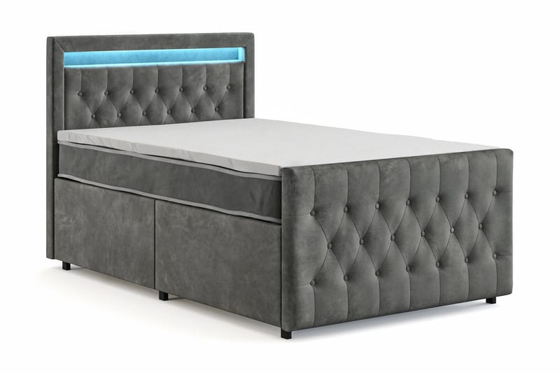 Franco Light Komplett Sängpaket med förvaring LED-belysning 120x200 cm - Grå - Möbler - Sovrum - Sängar - Sängar med förvaring