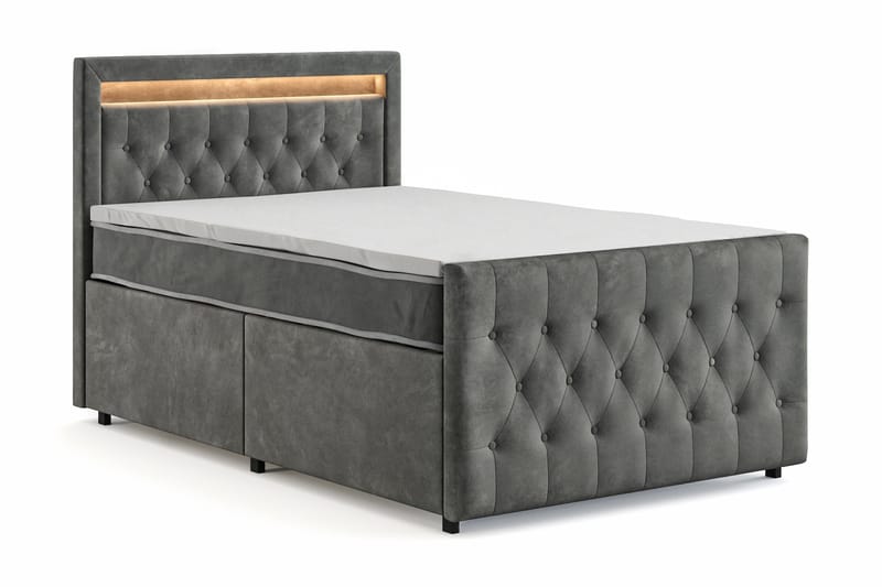 Franco Light Komplett Sängpaket med förvaring LED-belysning 120x200 cm - Grå - Möbler - Sovrum - Sängar - Sängar med förvaring