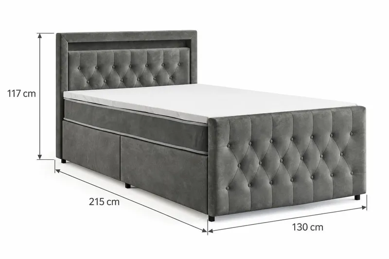 Franco Light Komplett Sängpaket med förvaring LED-belysning 120x200 cm - Grå - Möbler - Sovrum - Sängar - Sängar med förvaring