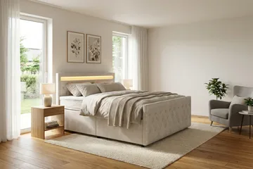 Franco light Komplett Sängpaket med förvaring LED-belysning 180x200 cm - Beige - Möbler - Sovrum - Sängar - Komplett Sängpaket