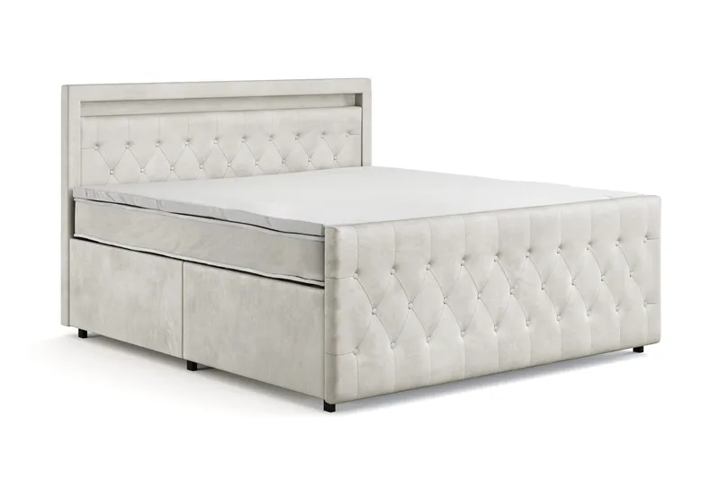 Franco light Komplett Sängpaket med förvaring LED-belysning 180x200 cm - Beige - Möbler - Sovrum - Sängar - Sängar med förvaring