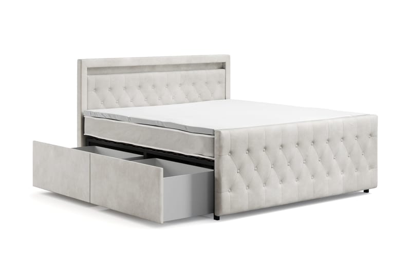 Franco light Komplett Sängpaket med förvaring LED-belysning 180x200 cm - Beige - Möbler - Sovrum - Sängar - Sängar med förvaring