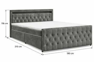 Franco light Komplett Sängpaket med förvaring LED-belysning 180x200 cm - Grå - Möbler - Sovrum - Sängar - Sängar med förvaring
