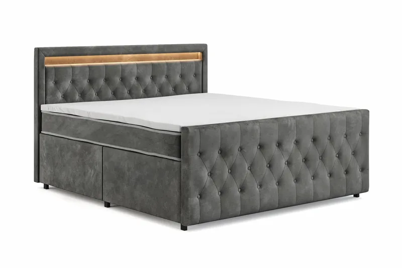 Franco light Komplett Sängpaket med förvaring LED-belysning 180x200 cm - Grå - Möbler - Sovrum - Sängar - Sängar med förvaring