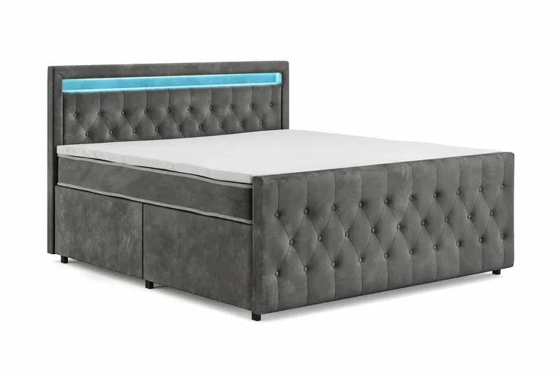 Franco light Komplett Sängpaket med förvaring LED-belysning 180x200 cm - Grå - Möbler - Sovrum - Sängar - Sängar med förvaring