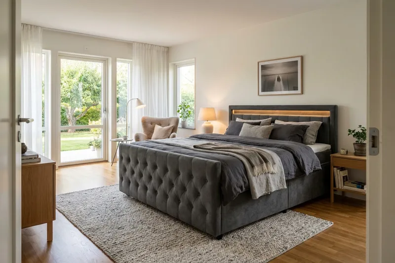 Franco light Komplett Sängpaket med förvaring LED-belysning 180x200 cm - Grå - Möbler - Sovrum - Sängar - Sängar med förvaring