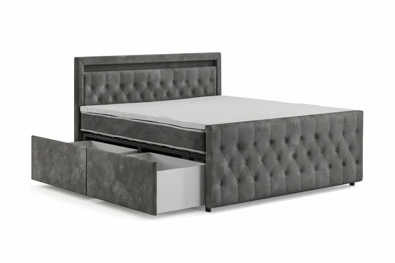 Franco light Komplett Sängpaket med förvaring LED-belysning 180x200 cm - Grå - Möbler - Sovrum - Sängar - Sängar med förvaring