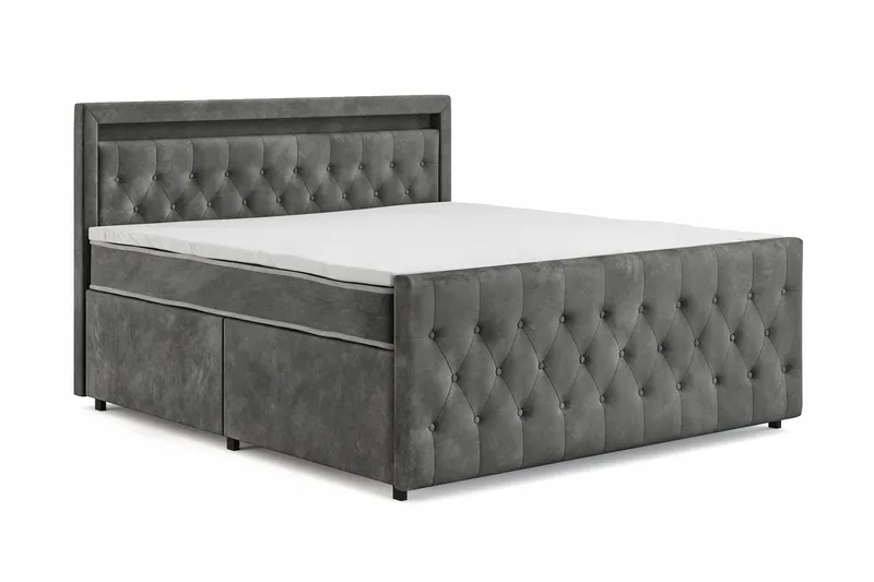 Franco light Komplett Sängpaket med förvaring LED-belysning 180x200 cm - Grå - Möbler - Sovrum - Sängar - Sängar med förvaring