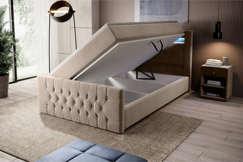 Franco Sängpaket med förvaring 120x200 LED-belysning - 120x200 Beige (+Fler val) - Möbler - Sovrum - Sängar - Komplett Sängpaket