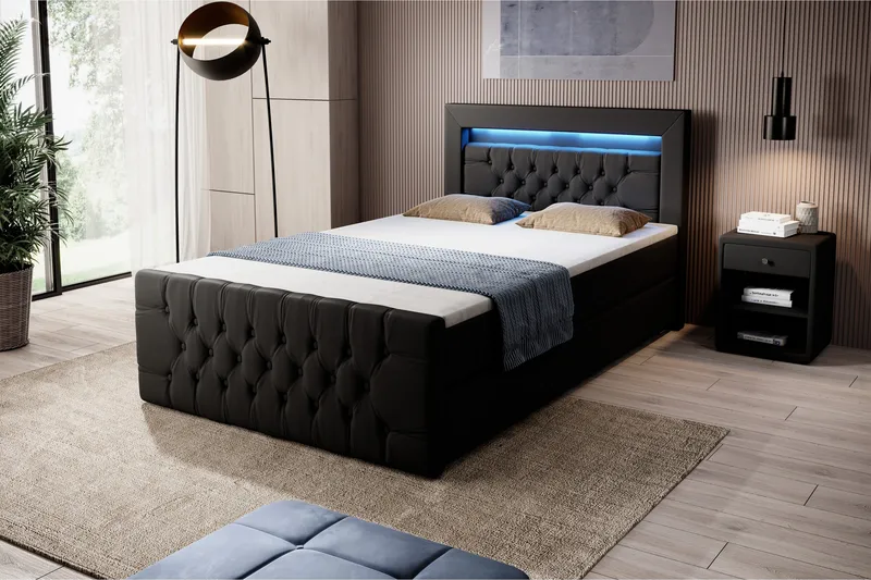 Franco Sängpaket med förvaring 120x200 LED-belysning, 120x200 Svart (+Fler val)