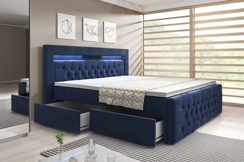 Franco Sängpaket med Förvaring LED-belysning 180x200 cm - 180x200 Mörkblå (+Fler val) - Möbler - Sovrum - Sängar - Komplett Sängpaket