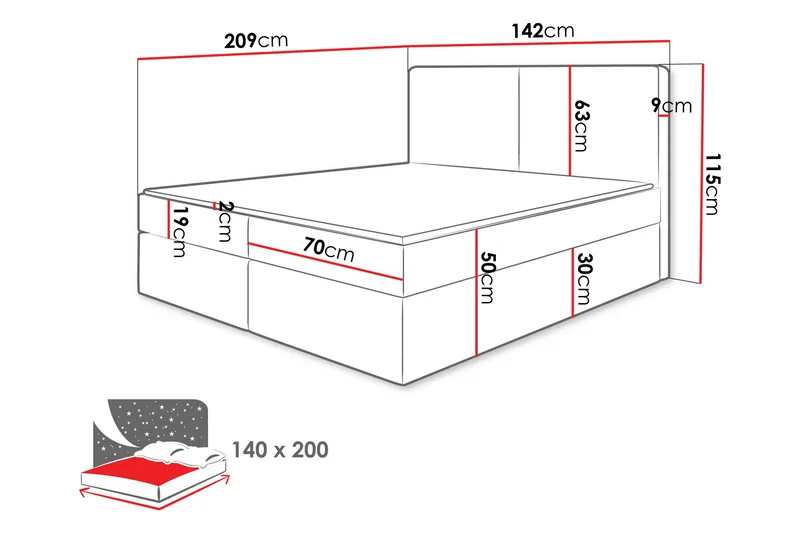 Garris Sängpaket Kontinentalsäng 140x200 cm - Blå - Möbler - Sovrum - Sängar - Komplett Sängpaket