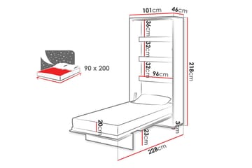 Rauk Fällbar Bäddbar Sängskåp 101x228 cm - Vit - Möbler - Sovrum - Sängar - Gästsäng & extrasäng - Sängskåp