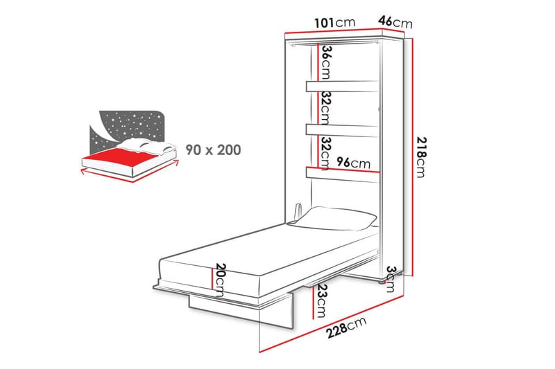 Rauk Fällbar Bäddbar Sängskåp 101x228 cm - Vit - Möbler - Sovrum - Sängar - Gästsäng & extrasäng - Sängskåp
