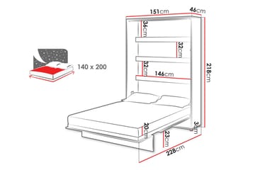 Rauk Fällbar Bäddbar Sängskåp 151x228 cm - Vit - Möbler - Sovrum - Sängar - Gästsäng & extrasäng - Sängskåp