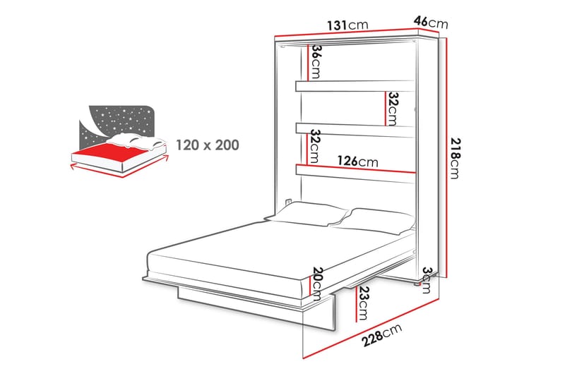 Rauk Sängskåp 131x228 cm - Vit - Möbler - Sovrum - Sängar - Gästsäng & extrasäng - Sängskåp