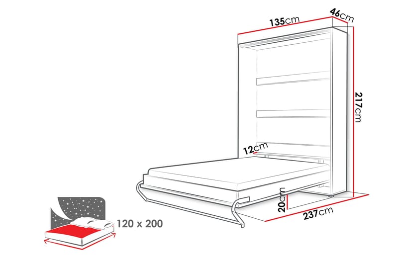 Rauk Sängskåp 135x46 cm - Grå - Möbler - Sovrum - Sängar - Gästsäng & extrasäng - Sängskåp
