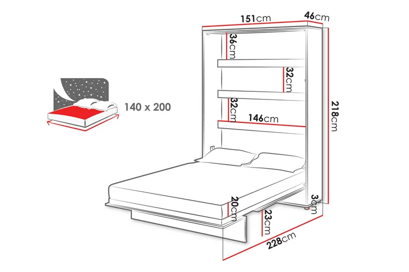 Rauk Sängskåp 151x228 cm - Vit - Möbler - Sovrum - Sängar - Gästsäng & extrasäng - Sängskåp