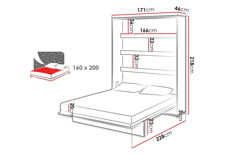 Rauk Sängskåp 171x228 cm - Vit - Möbler - Sovrum - Sängar - Gästsäng & extrasäng - Sängskåp