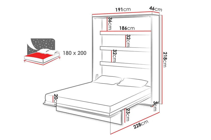 Rauk Sängskåp 191x228 cm - Vit - Möbler - Sovrum - Sängar - Gästsäng & extrasäng - Sängskåp