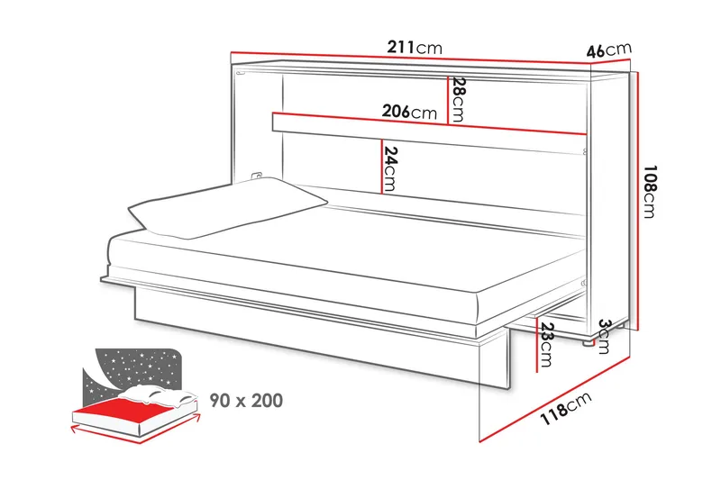 Rauk Sängskåp 211x118 cm - Vit - Möbler - Sovrum - Sängar - Gästsäng & extrasäng - Sängskåp