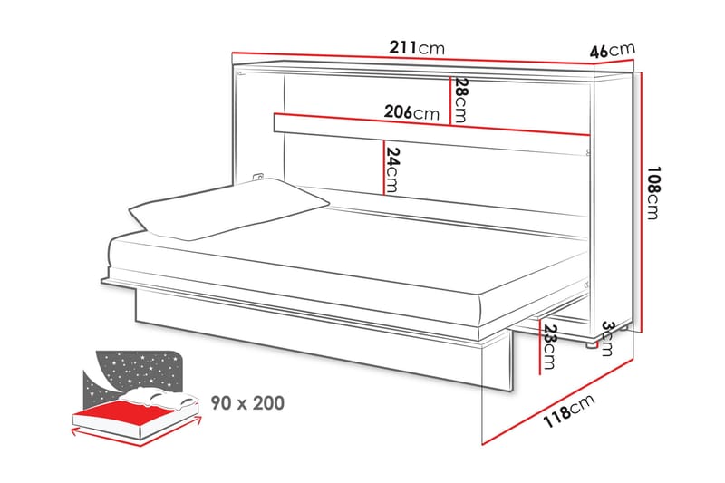 Rauk Sängskåp 211x118 cm - Vit - Möbler - Sovrum - Sängar - Gästsäng & extrasäng - Sängskåp