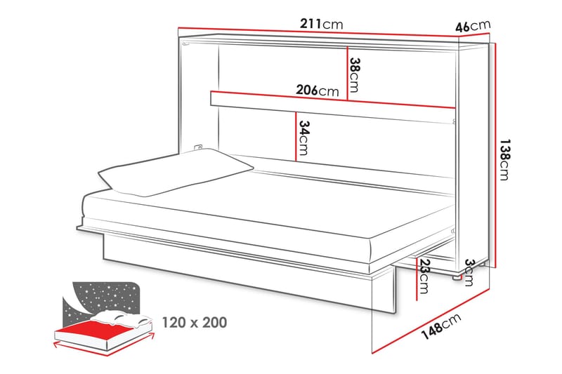 Rauk Sängskåp 211x148 cm - Vit - Möbler - Sovrum - Sängar - Gästsäng & extrasäng - Sängskåp