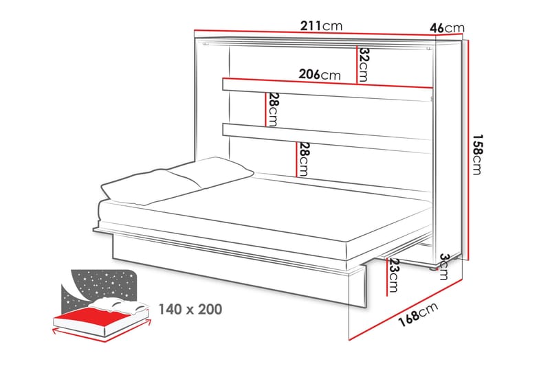 Rauk Sängskåp 211x168 cm - Vit - Möbler - Sovrum - Sängar - Gästsäng & extrasäng - Sängskåp