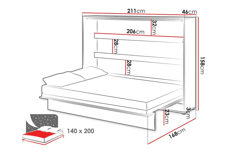 Rauk Sängskåp 211x168 cm - Vit - Möbler - Sovrum - Sängar - Gästsäng & extrasäng - Sängskåp