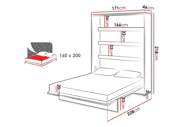 Rauk Sängskåp Fällbar Bäddbar 160x200 cm Rektangulär i Målat Trä - Vit - Möbler - Sovrum - Sängar - Gästsäng & extrasäng - Sängskåp