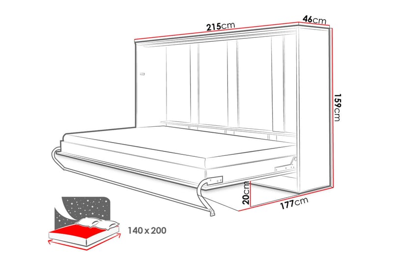 BODO Sängskåp 215x127x107 cm - Vit - Möbler - Sovrum - Sängar - Gästsäng & extrasäng - Sängskåp