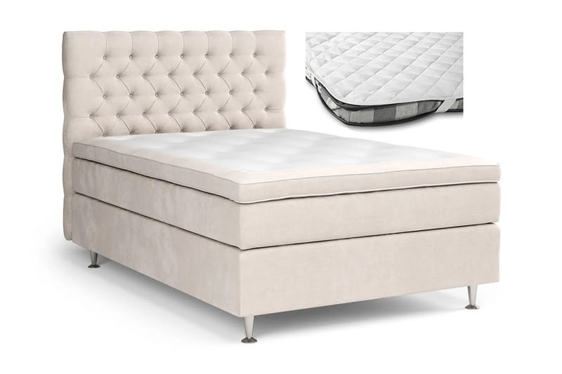 GRAND XL Sängpaket 120x200 cm + Madrasskydd - Beige/Sammet - Möbler - Sovrum - Sängar - Komplett Sängpaket