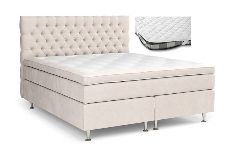 GRAND XL Sängpaket 160x200 cm + Madrasskydd - Beige / Sammet - Möbler - Sovrum - Sängar - Komplett Sängpaket