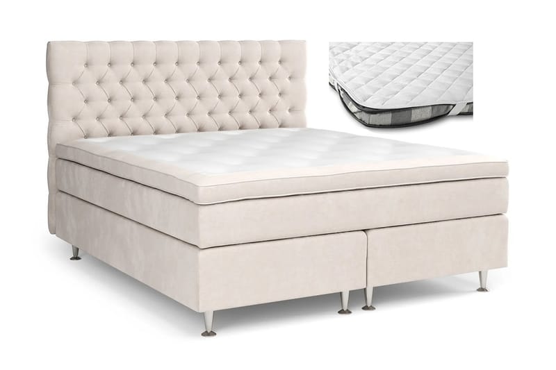 GRAND XL Sängpaket 180x200 cm + Madrasskydd - Beige / Sammet - Möbler - Sovrum - Sängar - Komplett Sängpaket