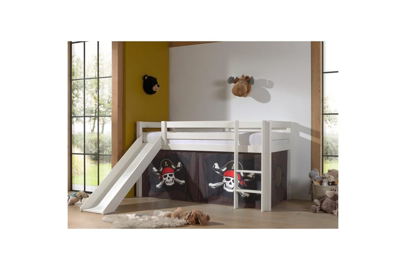 Halvhög Säng med gardin och rutschkana Pino Vit, Karibiska Pirater - Vit, Karibiska Pirater - Möbler - Sovrum - Sängar - Våningssängar & loftsängar