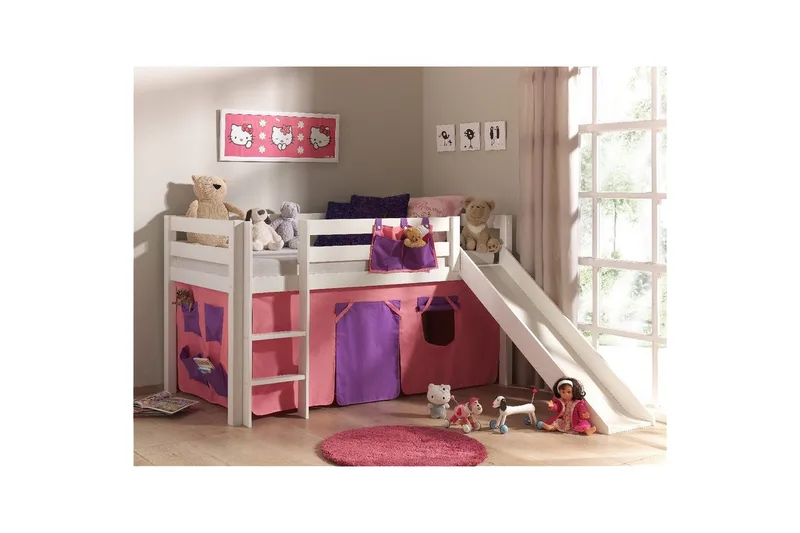 Halvhög Säng med gardin och rutschkana Pino Vit, Bella - Vit, Bella - Möbler - Sovrum - Sängar - Våningssängar & loftsängar