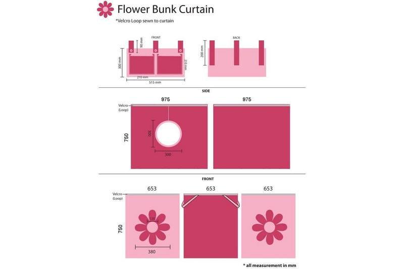 Halvhög Säng med gardin och rutschkana Pino Naturlig, Rosa Blomma - Naturlig, Rosa Blomma - Barn & bebis - Barnmöbler - Barnsäng & juniorsäng - Hussäng