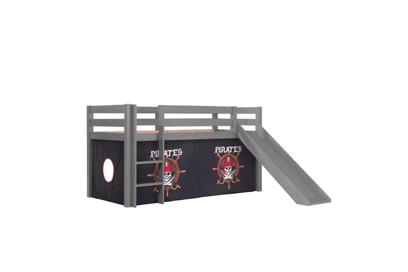 Halvhög Säng med gardin och rutschkana Pino Grå, Pirat, Grå, Pirat