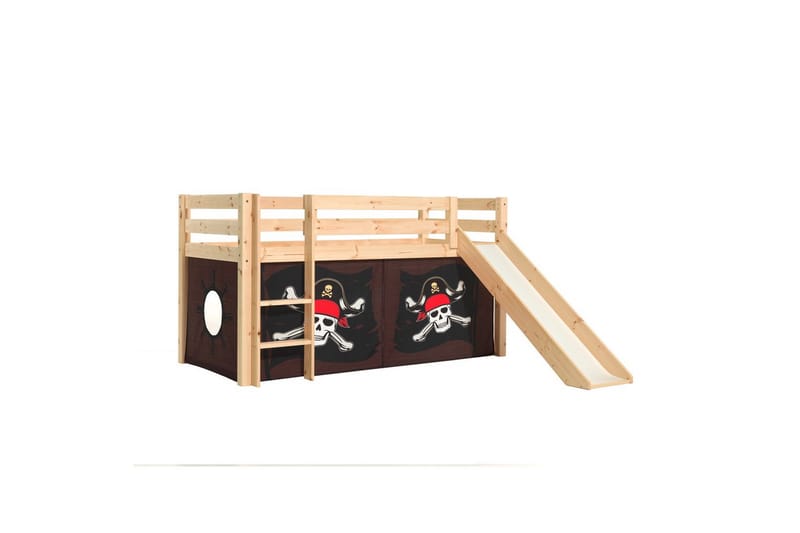Halvhög Säng med gardin och rutschkana Pino Naturlig, Karibiska Pirater - Naturlig, Karibiska Pirater - Möbler - Sovrum - Sängar - Våningssängar & loftsängar