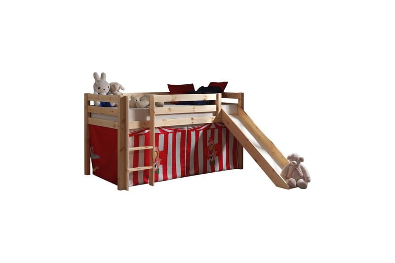 Halvhög Säng med gardin och rutschkana Pino Naturlig, Chucky - Naturlig, Chucky - Möbler - Sovrum - Sängar - Våningssängar & loftsängar