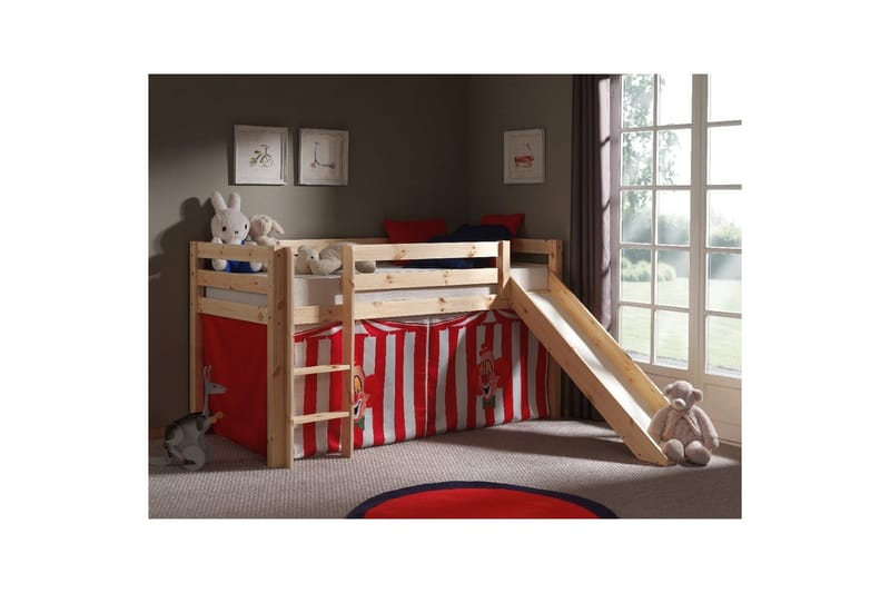Halvhög Säng med gardin och rutschkana Pino Naturlig, Chucky - Naturlig, Chucky - Möbler - Sovrum - Sängar - Våningssängar & loftsängar