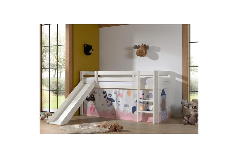 Halvhög Säng med gardin och rutschkana Pino Vit, Prinsessa sophie - Vit, Prinsessa sophie - Möbler - Sovrum - Sängar - Våningssängar & loftsängar
