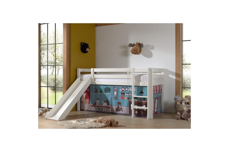 Halvhög Säng med gardin och rutschkana Pino Vit, Husdjursaffär - Vit, Husdjursaffär - Möbler - Sovrum - Sängar - Våningssängar & loftsängar