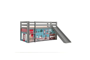 Halvhög Säng med gardin och rutschkana Pino Grå, Husdjursaffär