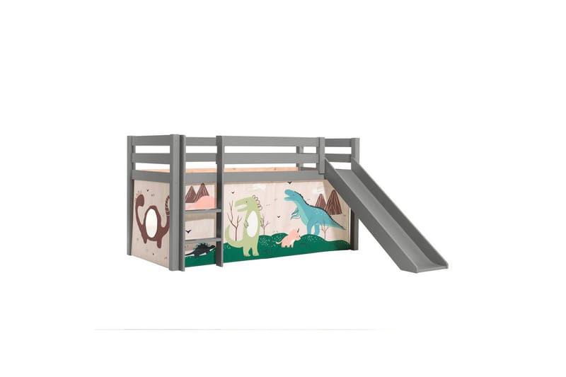 Halvhög Säng med gardin och rutschkana Pino Grå, Dino - Grå, Dino - Möbler - Sovrum - Sängar - Våningssängar & loftsängar